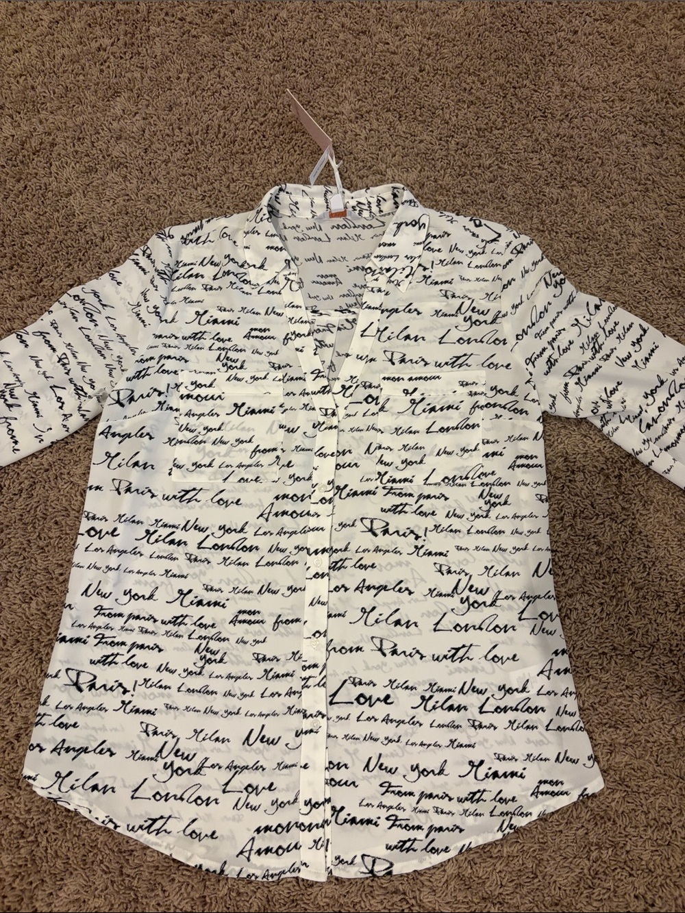 Candie's White Button-Down Shirt with Black Script Print